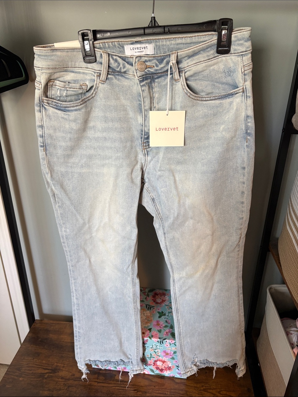 Lovervet Light Blue Cropped Raw-Hem Jeans- high rise kick flare (boutique)